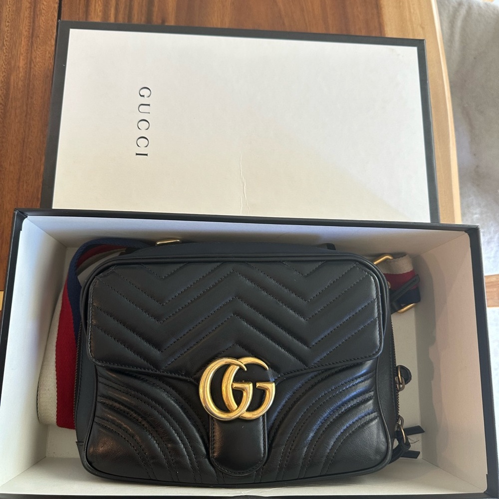Gucci GG Marmont Quilted Handbag Black White Red Blue